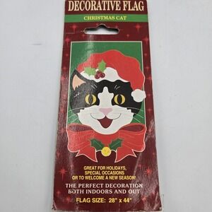 Vtg New Hanging Decor Flag NCE Christmas Cat 28x44" Kittens Cottagecore